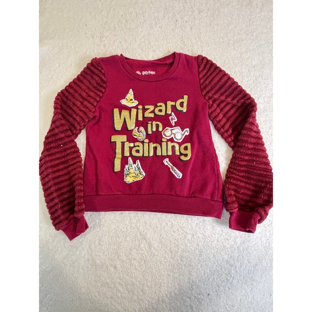 Harry Potter Wizard in Training‎ Sweatshirt Girls 6/6X Maroon Popcorn Sleeve Red